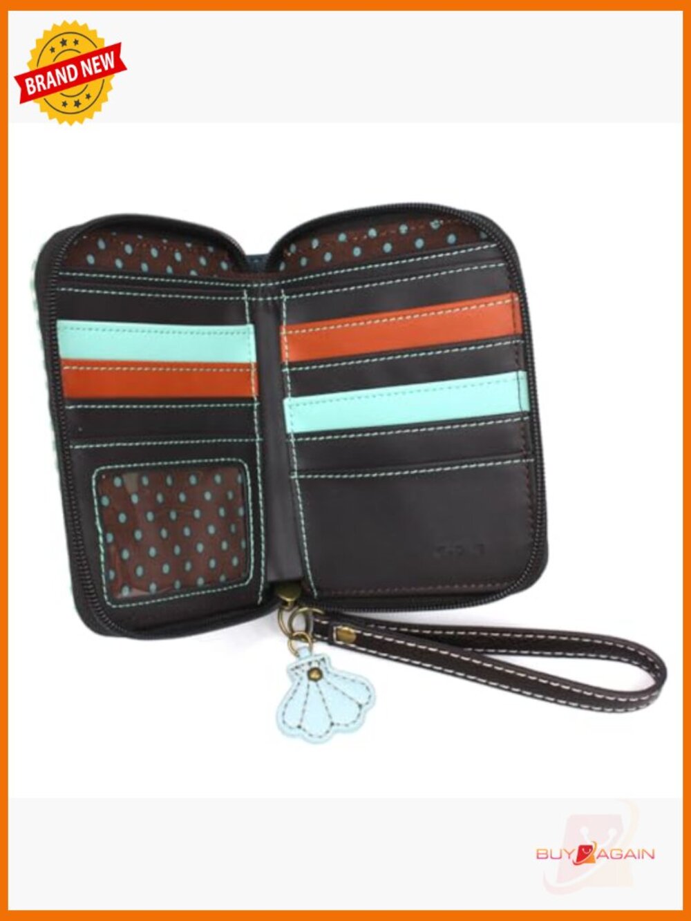 Zip Around Wallet with Wristlet - 8 Card Slots, Faux Leather, Compact - Picture 4 of 5
